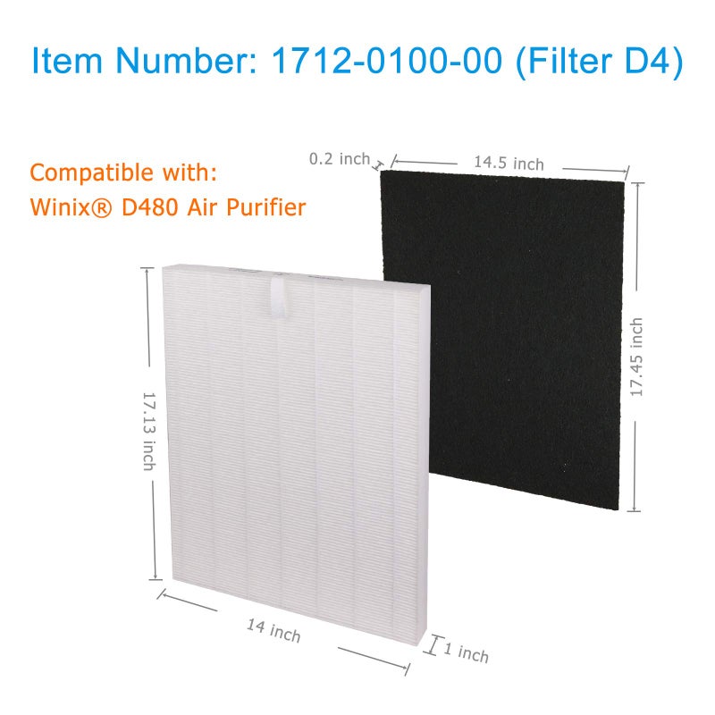 Flintar D480 Filter D4, Compatible with Winix D480 Air Purifier, H13 Grade Filtration and 4 Activated Carbon Filters, Item Number 1712-0100-02, D4-Filter - Image 2